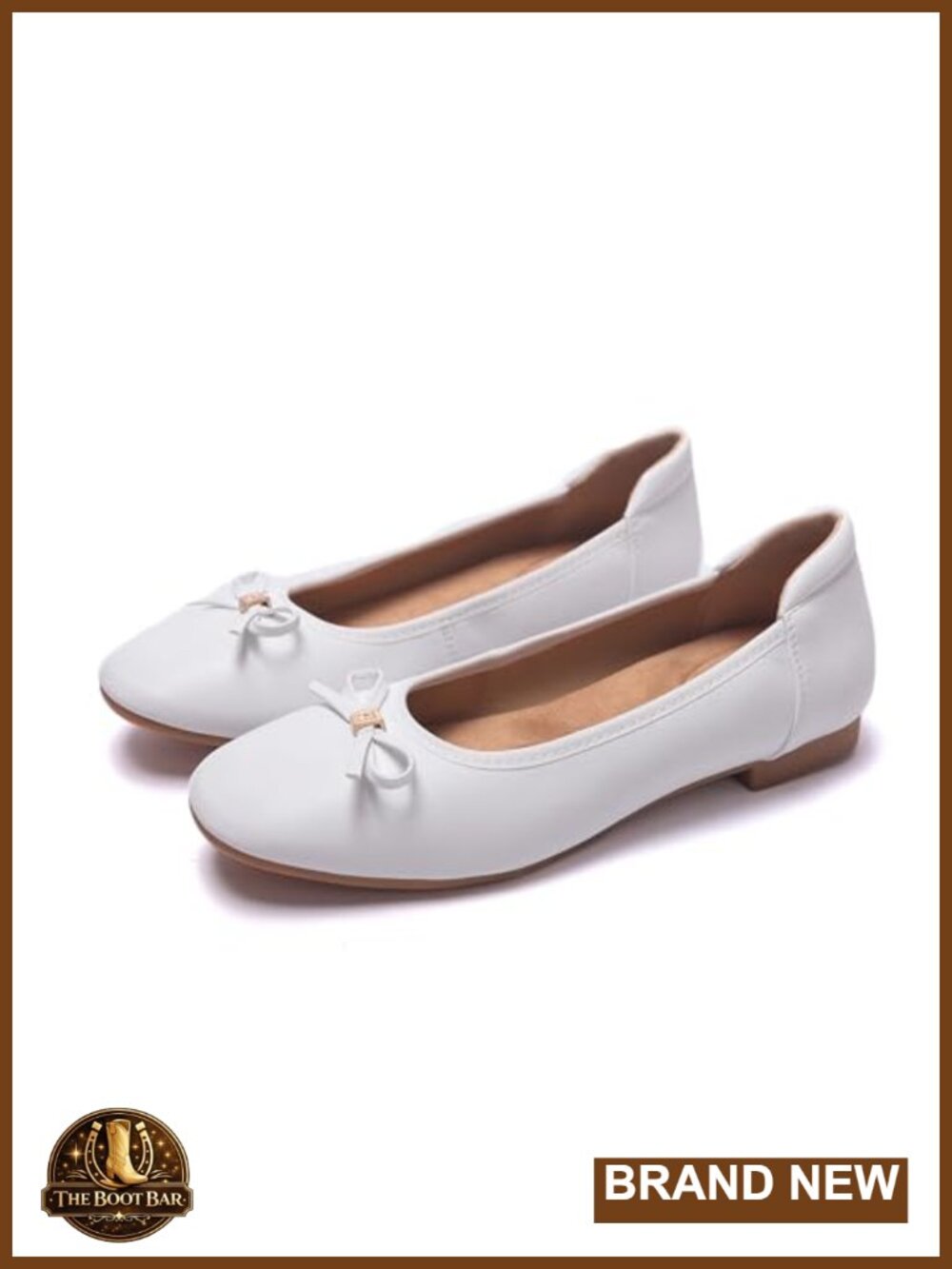 Round Toe Bow Ballet Flats Faux Leather Memory Foam Cushioned Slip On